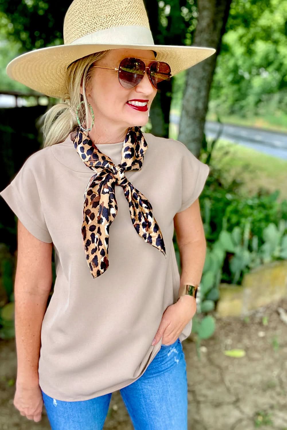 Oatmeal Plain Crew Neck Loose Fit Casual Top - Love Salve